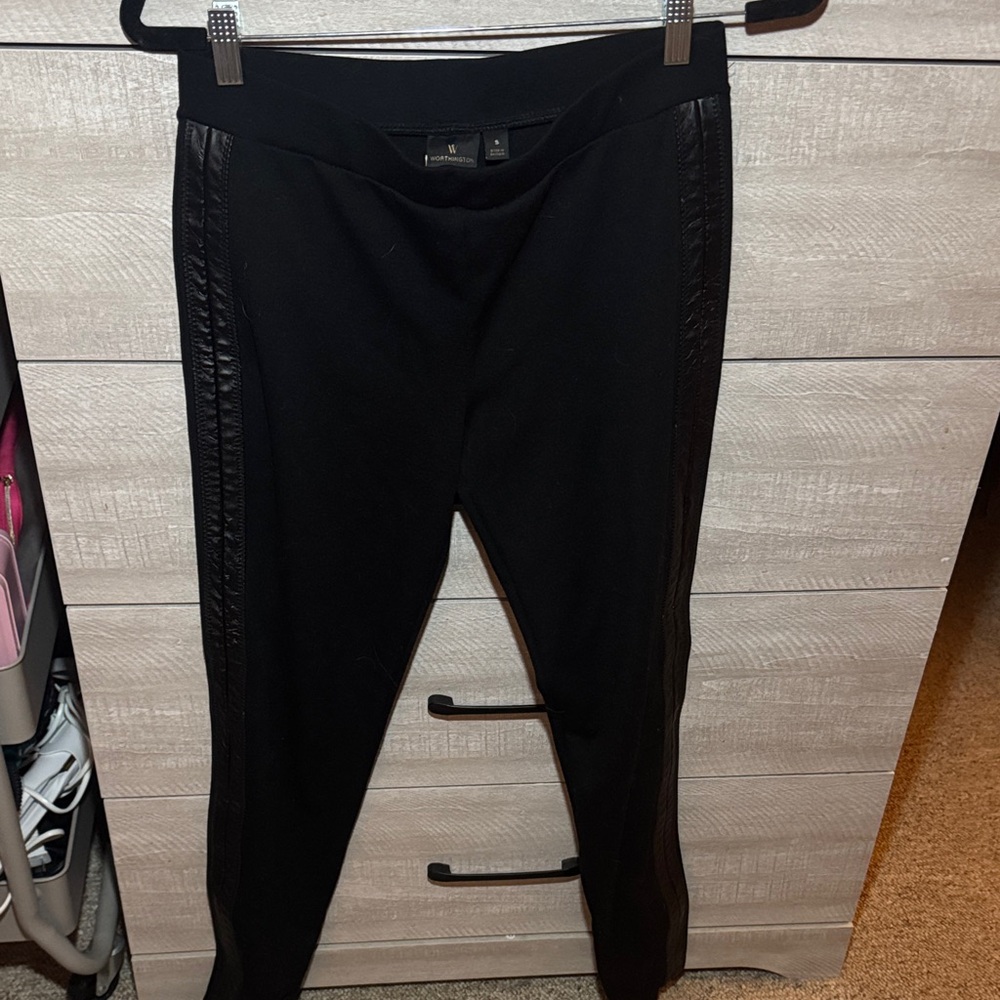 Worthington Black Skinny Ponte Pants with Faux-Leather Side Panels